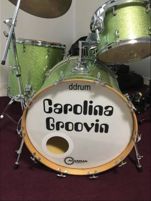 Plastic bass drum head Lettering from Anthony D, NC