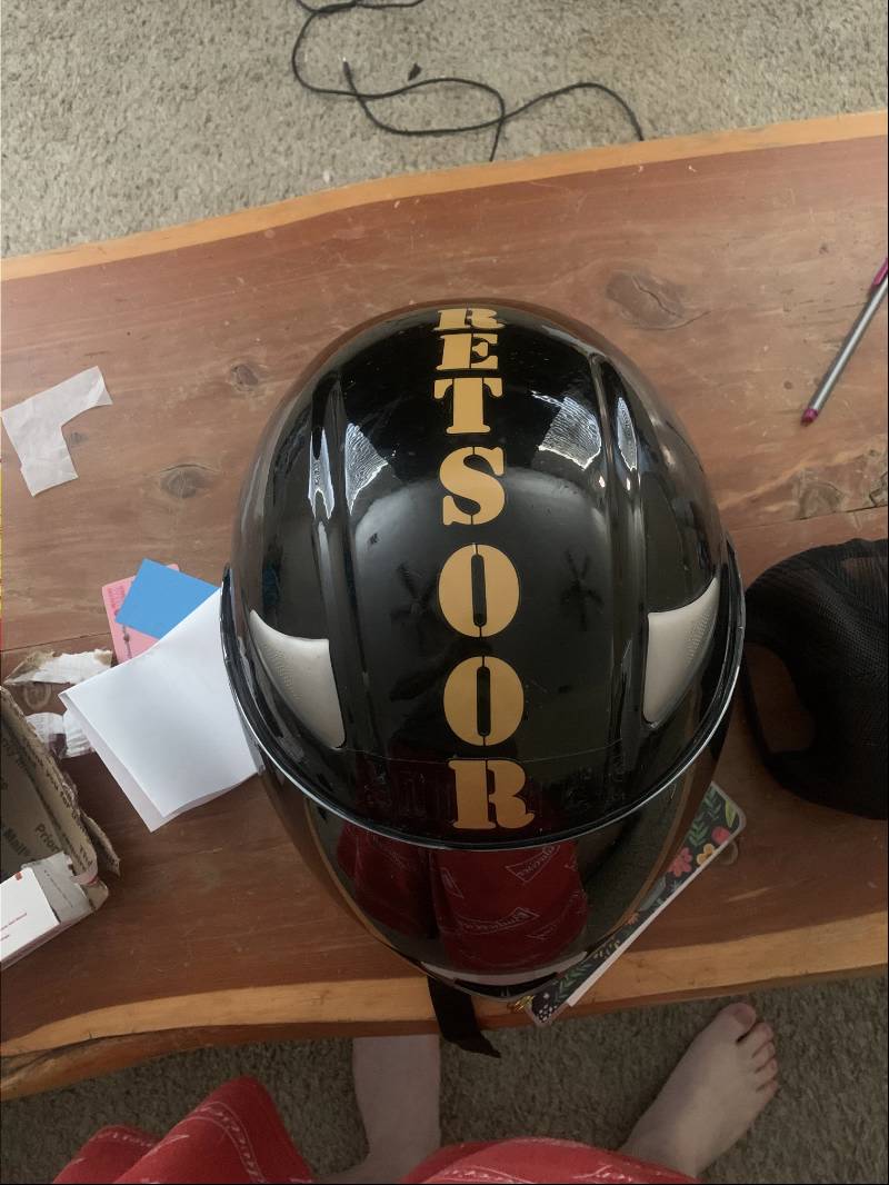 Riding helmet  Lettering from Matthew T, TX